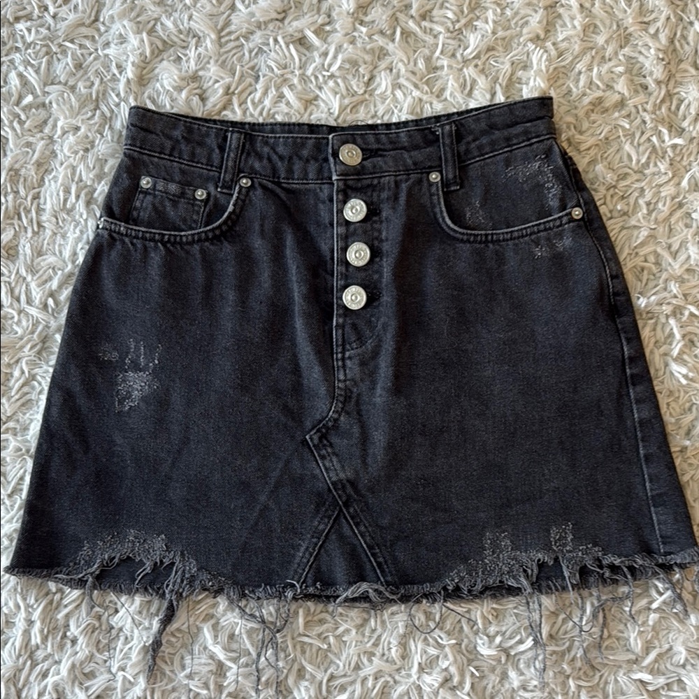 BDG Black Distressed Denim Mini Skirt